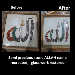 Semi precious stone ALLAH name recreated, glass work restored