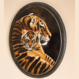 Oval porcelain plate framed with customized wooden frame